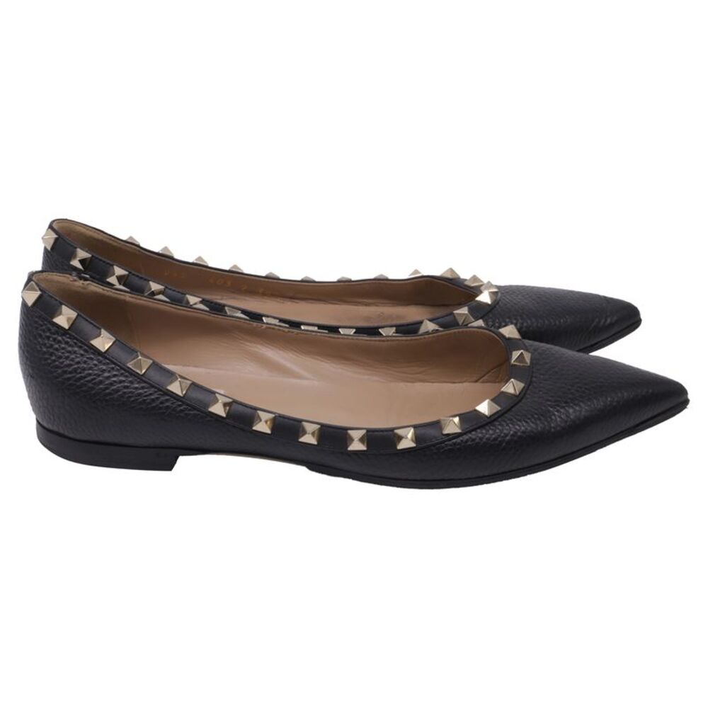 Valentino Garavani Rockstud Ballet Flats in Black Calf Leather